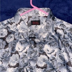 Devil’s Advocate White and Black Floral Print Button Down Shirt